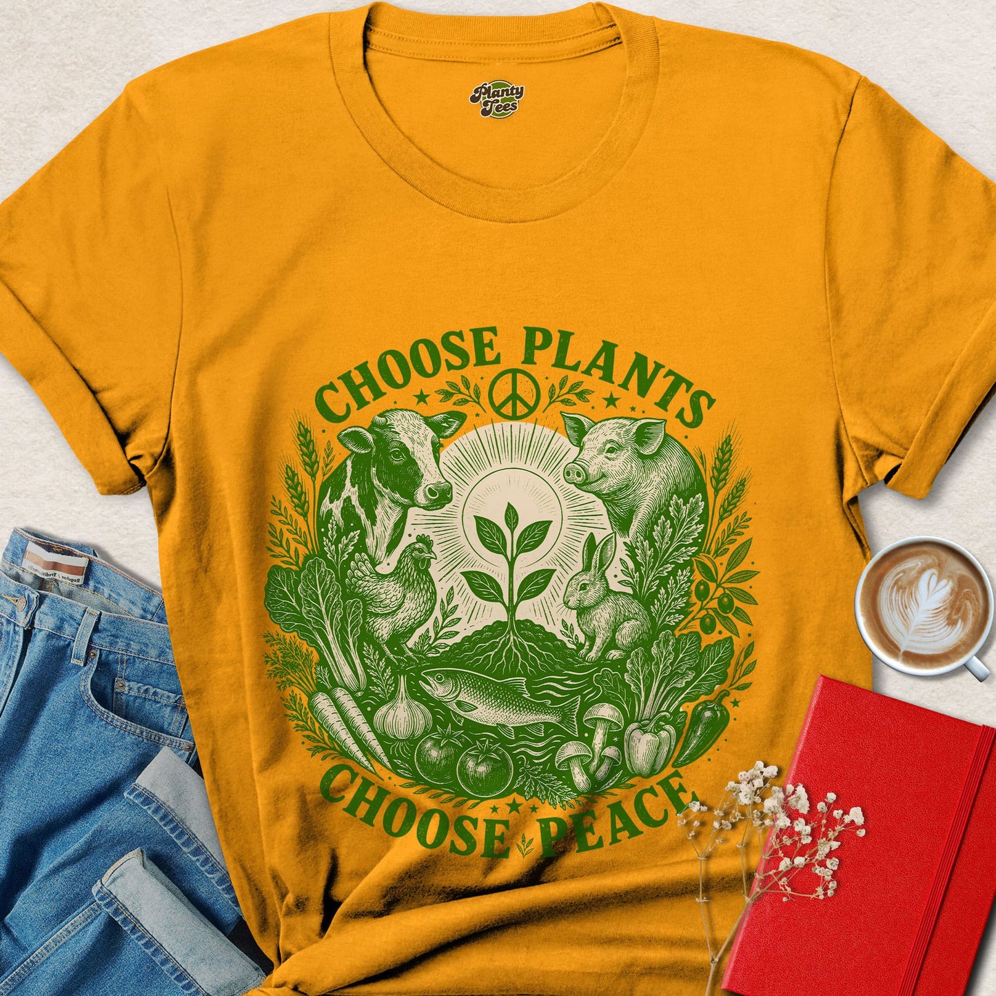 Vegan Choose Plants Choose Peace Animal Rights Graphic Shirt