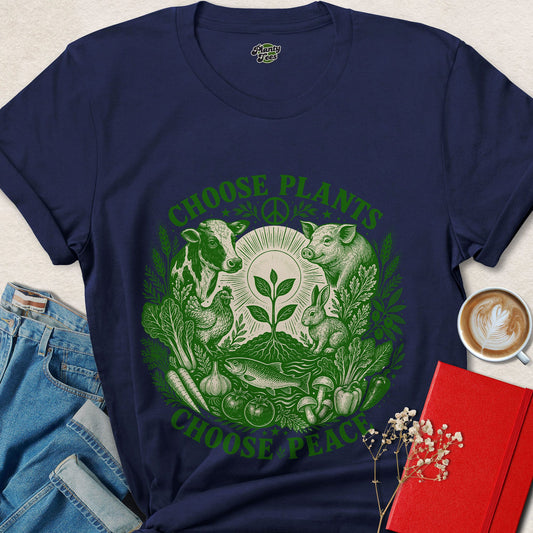 Vegan Choose Plants Choose Peace Animal Rights Graphic Shirt