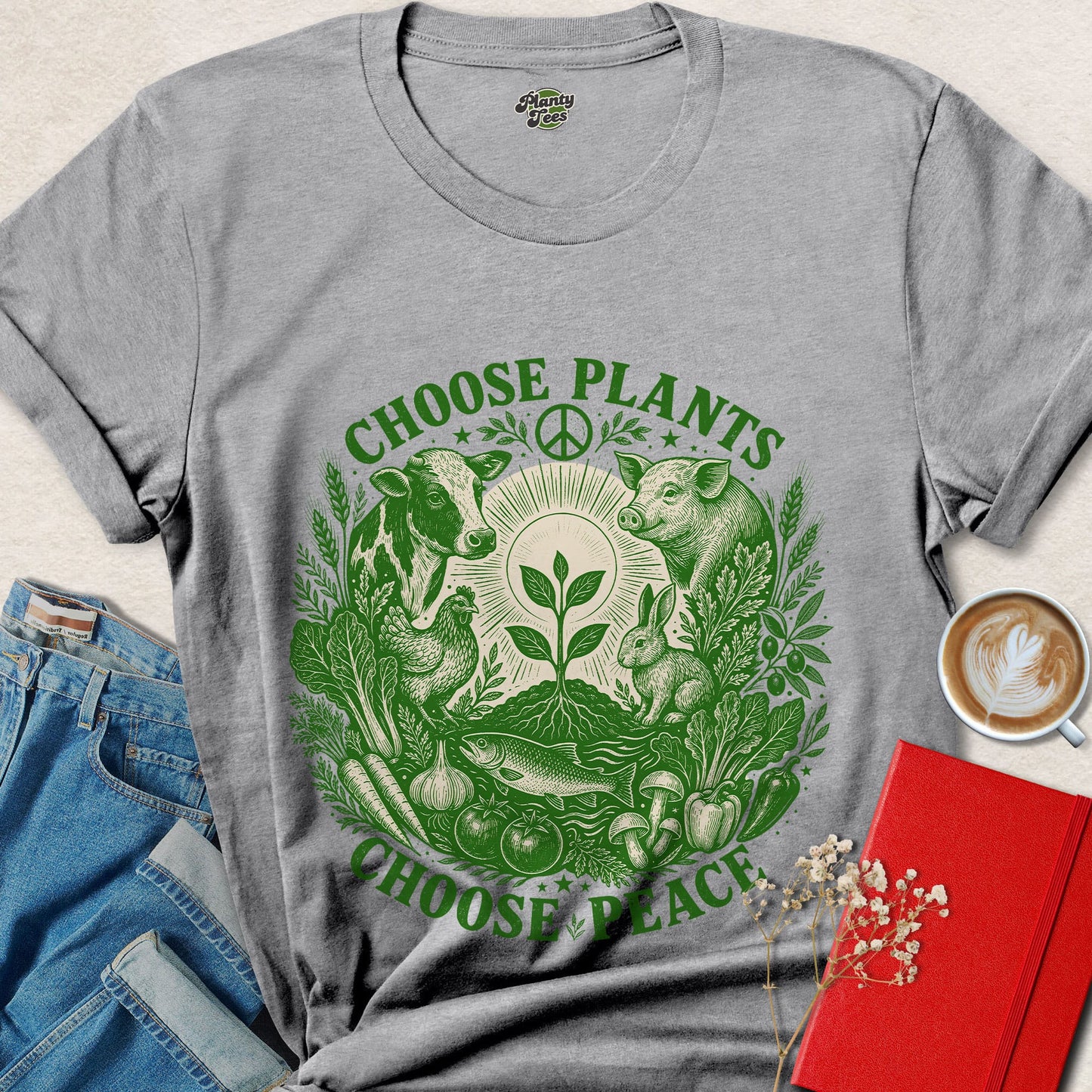 Vegan Choose Plants Choose Peace Animal Rights Graphic Shirt