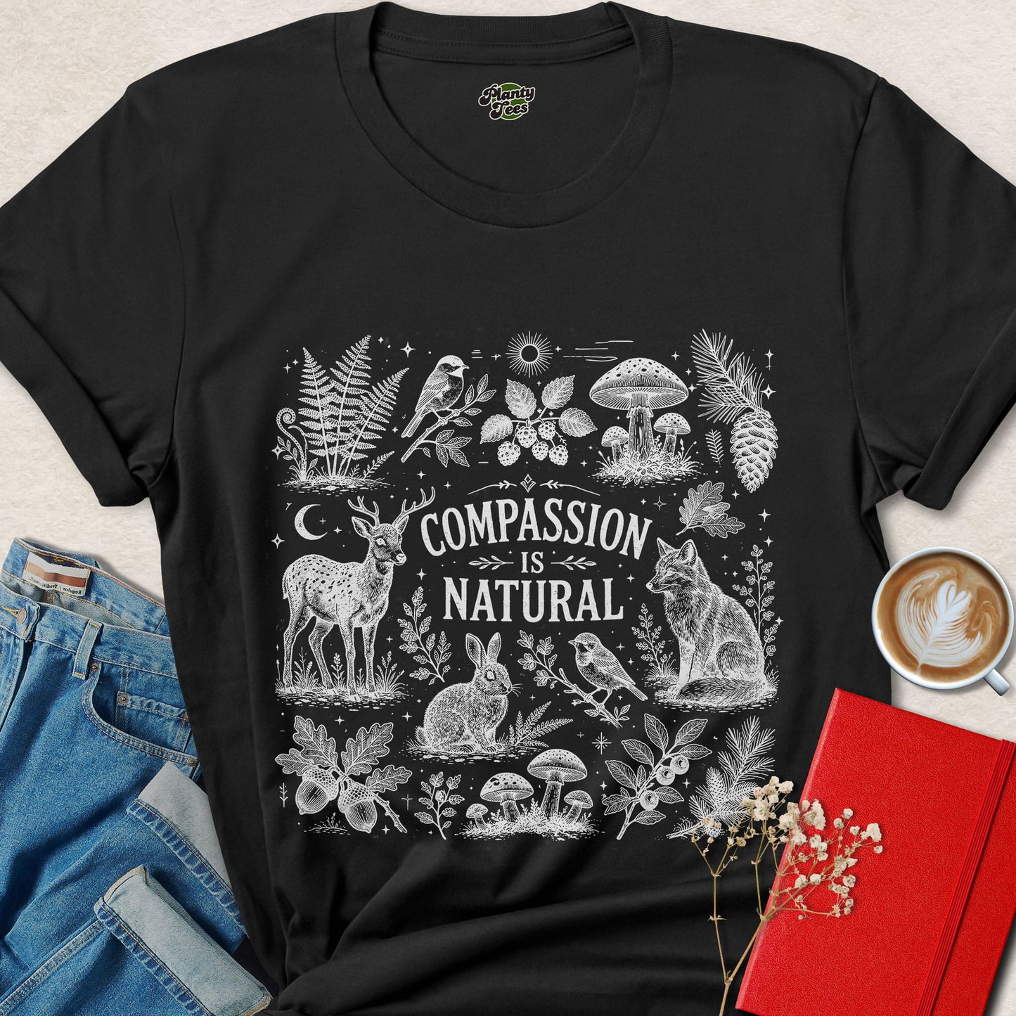 Compassion Is Natural Vegan Animal Rights Nature Shirt