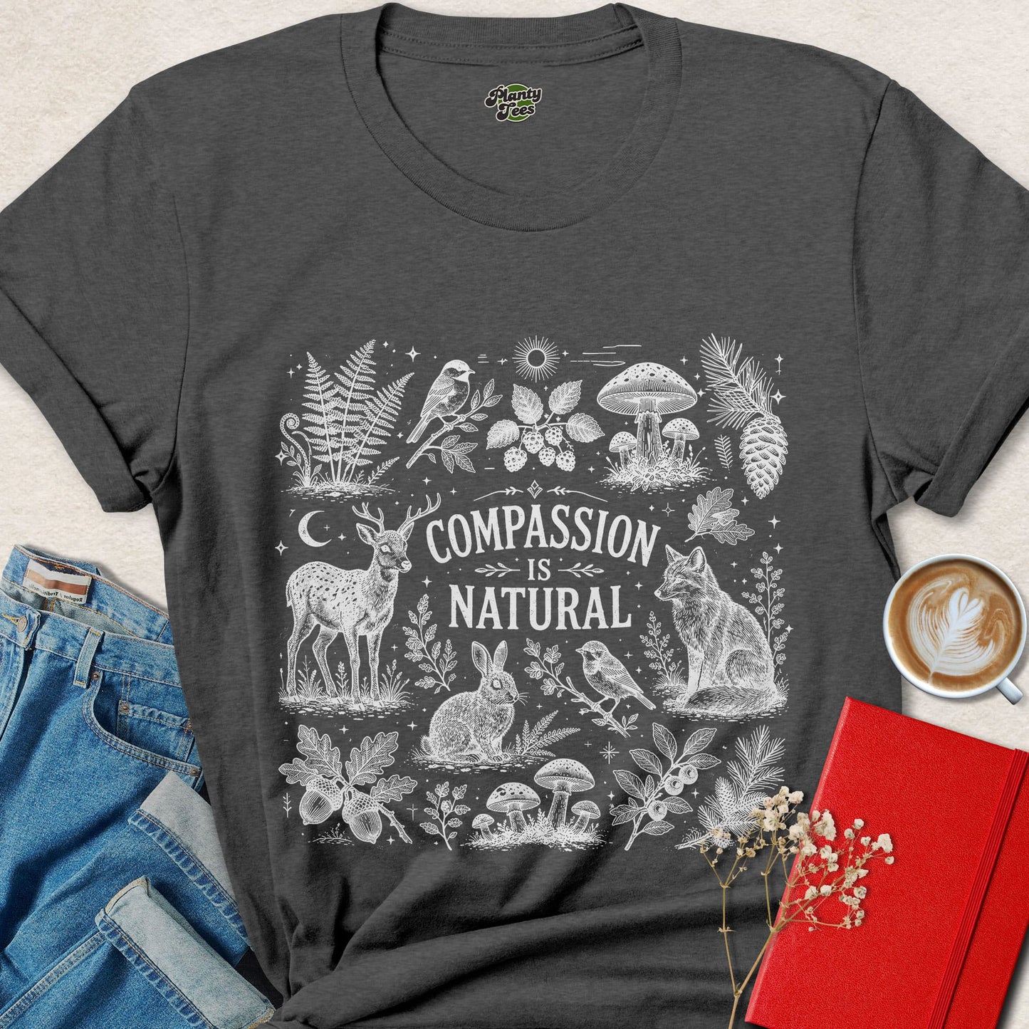 Compassion Is Natural Vegan Animal Rights Nature Shirt