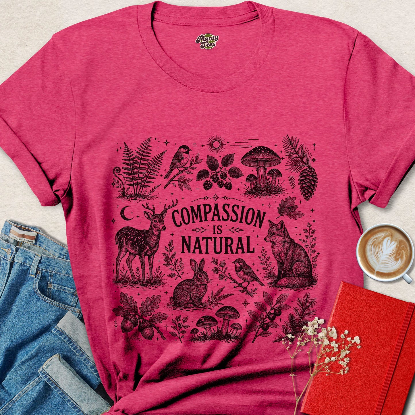 Compassion Is Natural Vegan Animal Rights Nature Shirt