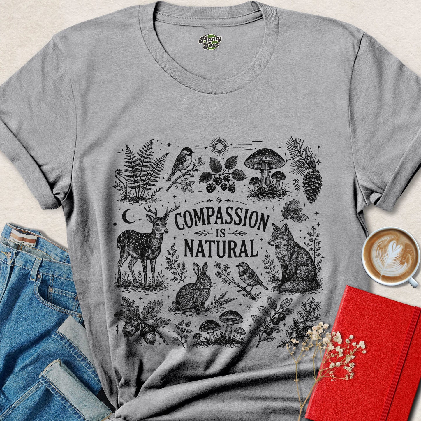 Compassion Is Natural Vegan Animal Rights Nature Shirt