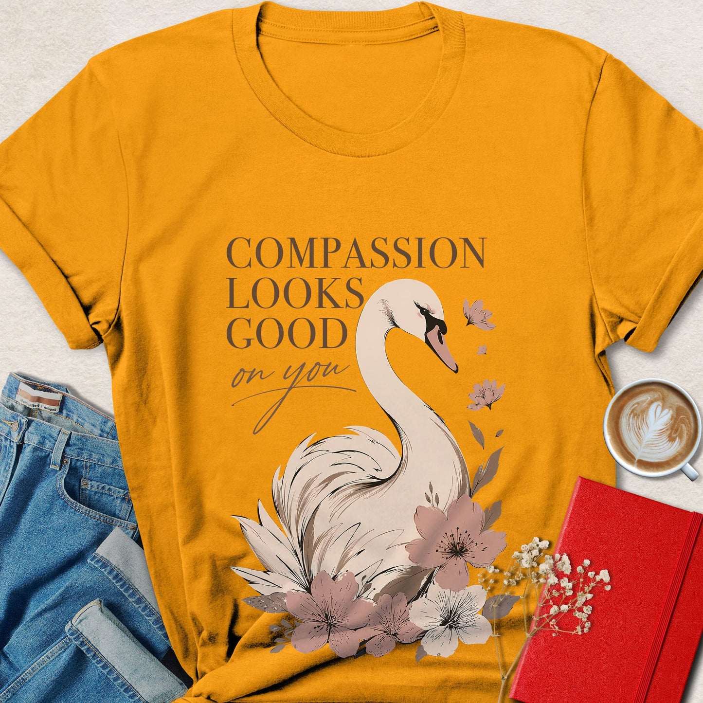 Compassion Looks Good on You Swan Inspirational T-shirt
