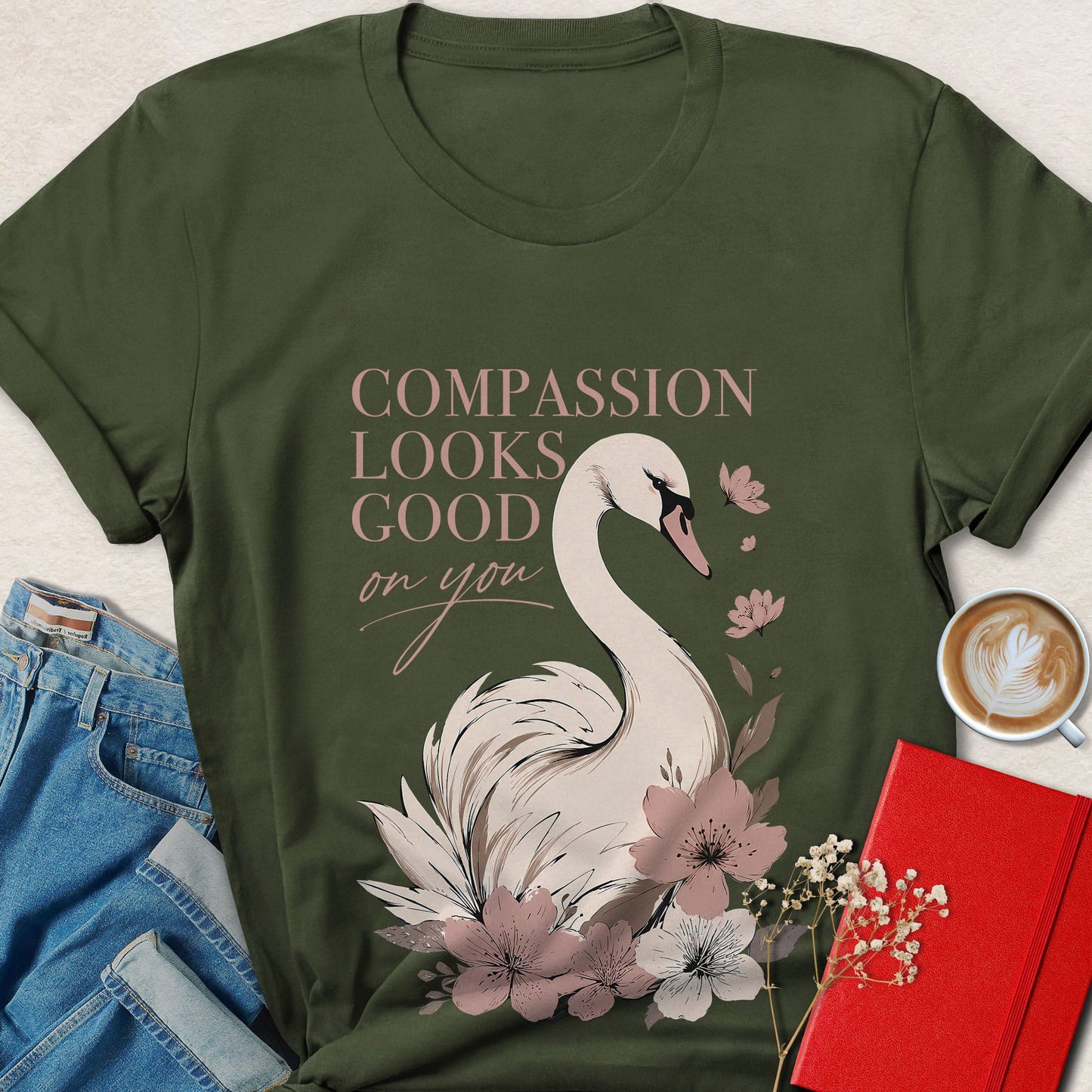 Compassion Looks Good on You Swan Inspirational T-shirt
