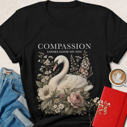 Compassion Looks Good on You Vintage Botanical Swan T-shirt