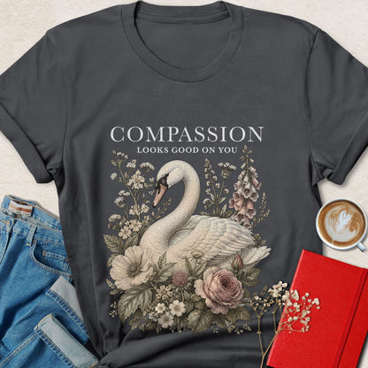 Compassion Looks Good on You Vintage Botanical Swan T-shirt