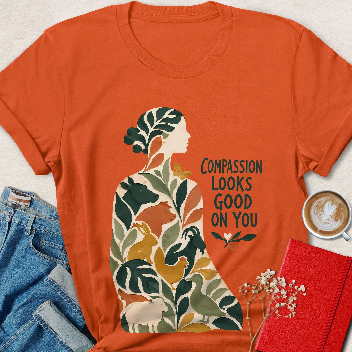 Compassion Looks Good on You Botanical Vegan Animal Rights T-Shirt