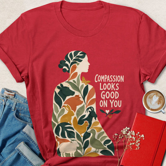 Compassion Looks Good on You Botanical Vegan Animal Rights T-Shirt