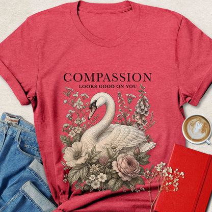 Compassion Looks Good on You Vintage Botanical Swan T-shirt