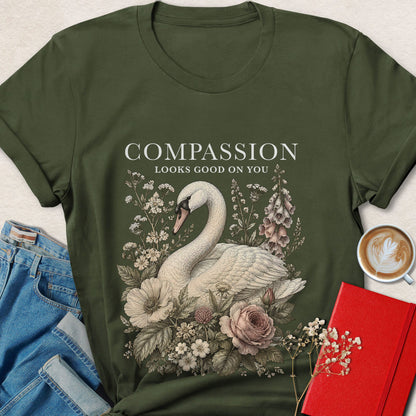 Compassion Looks Good on You Vintage Botanical Swan T-shirt