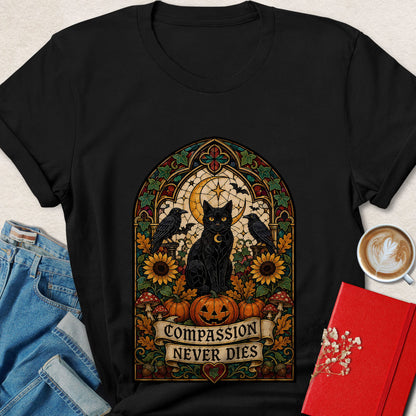 Compassion Never Dies Cat Vegan Halloween T-Shirt