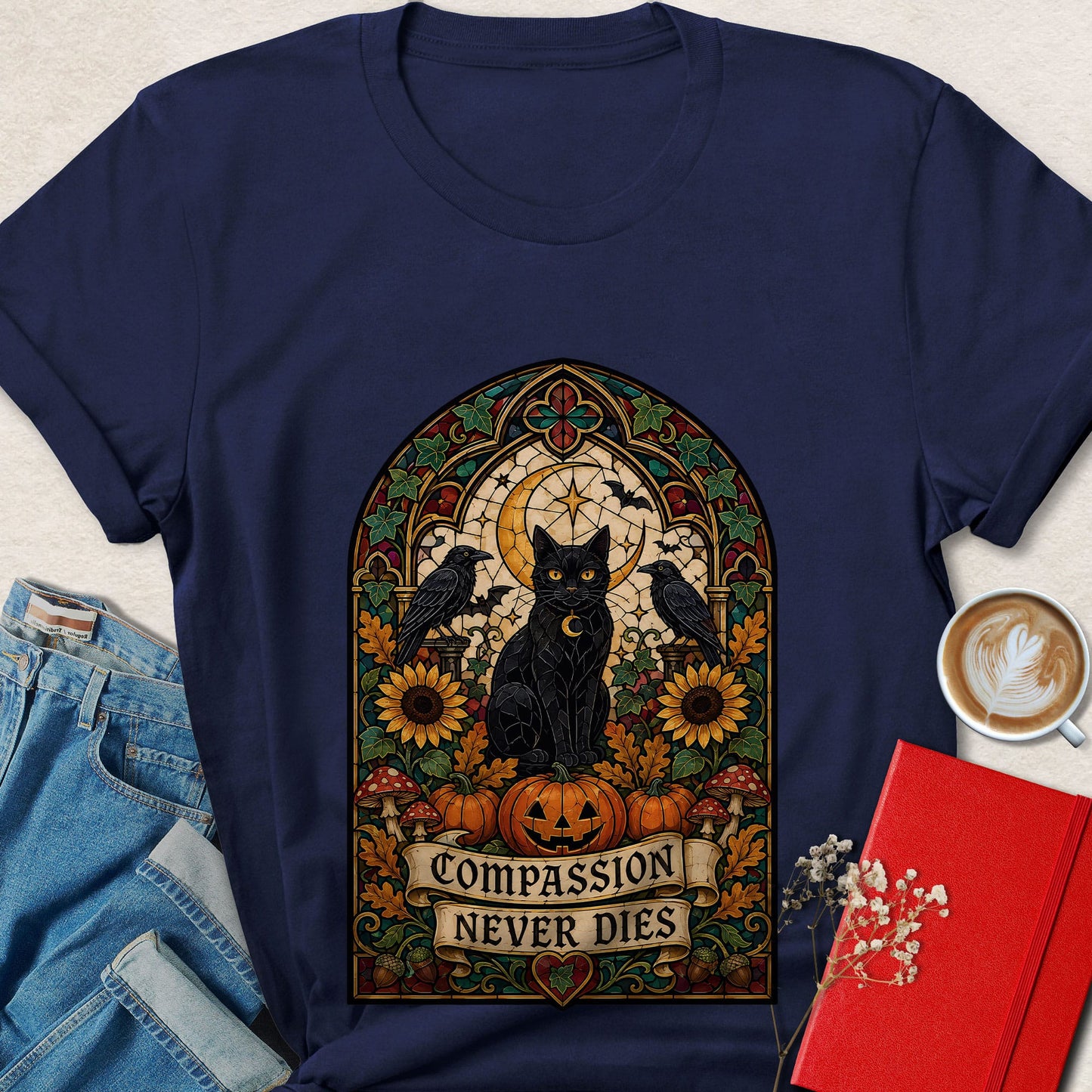 Compassion Never Dies Cat Vegan Halloween T-Shirt