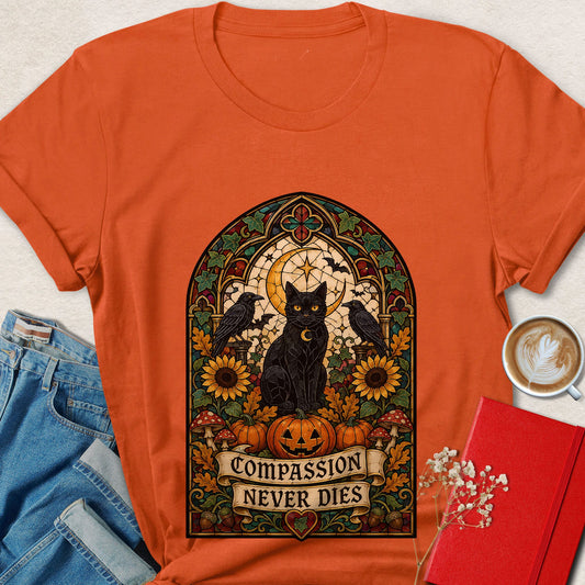 Compassion Never Dies Cat Vegan Halloween T-Shirt