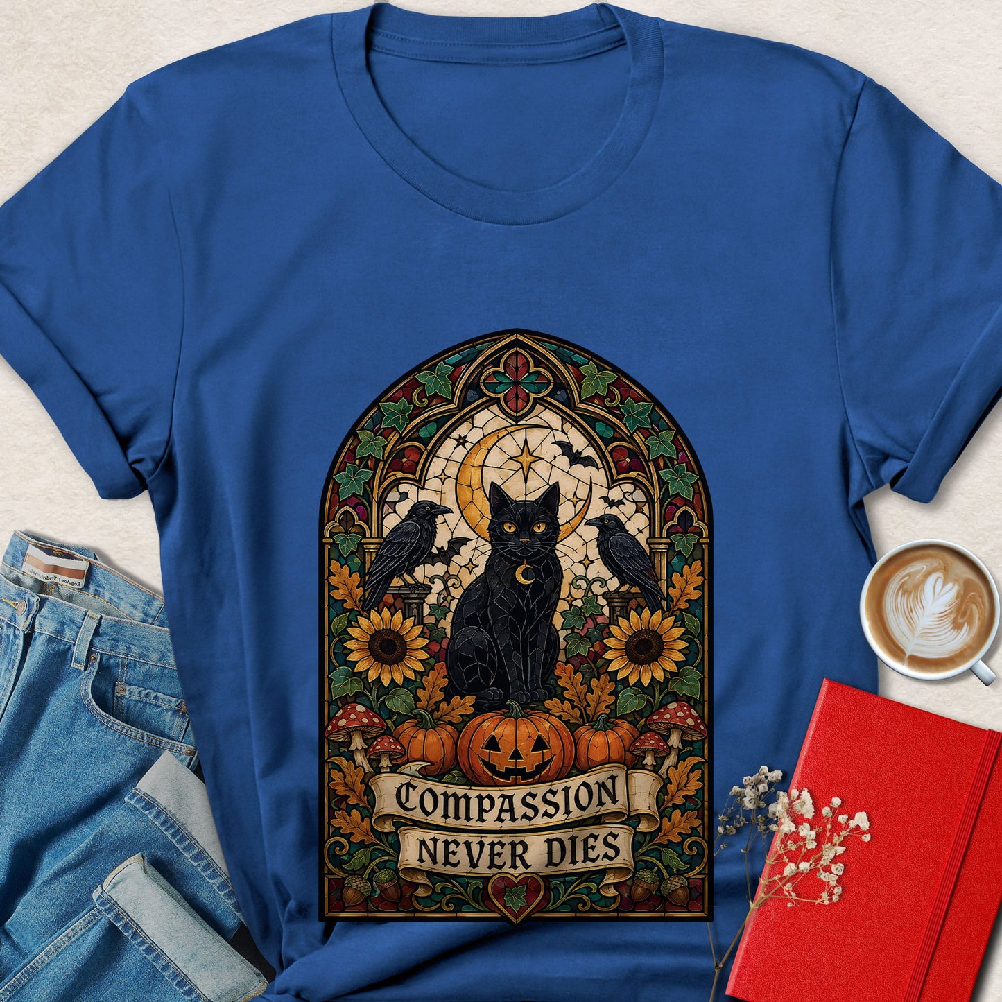 Compassion Never Dies Cat Vegan Halloween T-Shirt