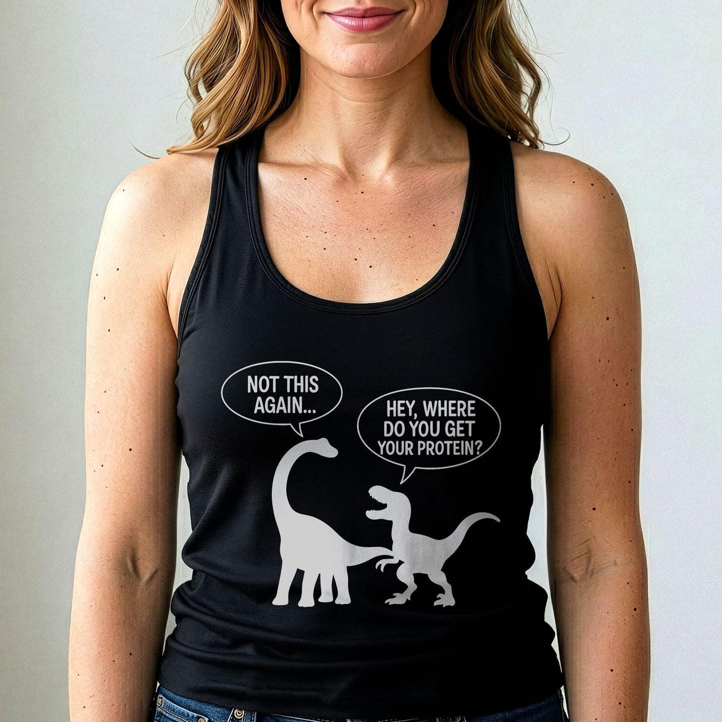 Where Do You Get Protein Tank Top Funny Vegan Dino Shirt