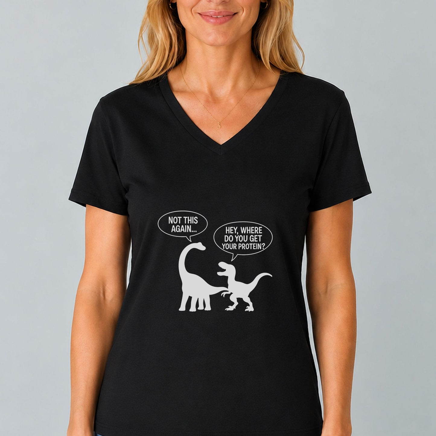Dinosaur Protein Joke V-Neck T-Shirt