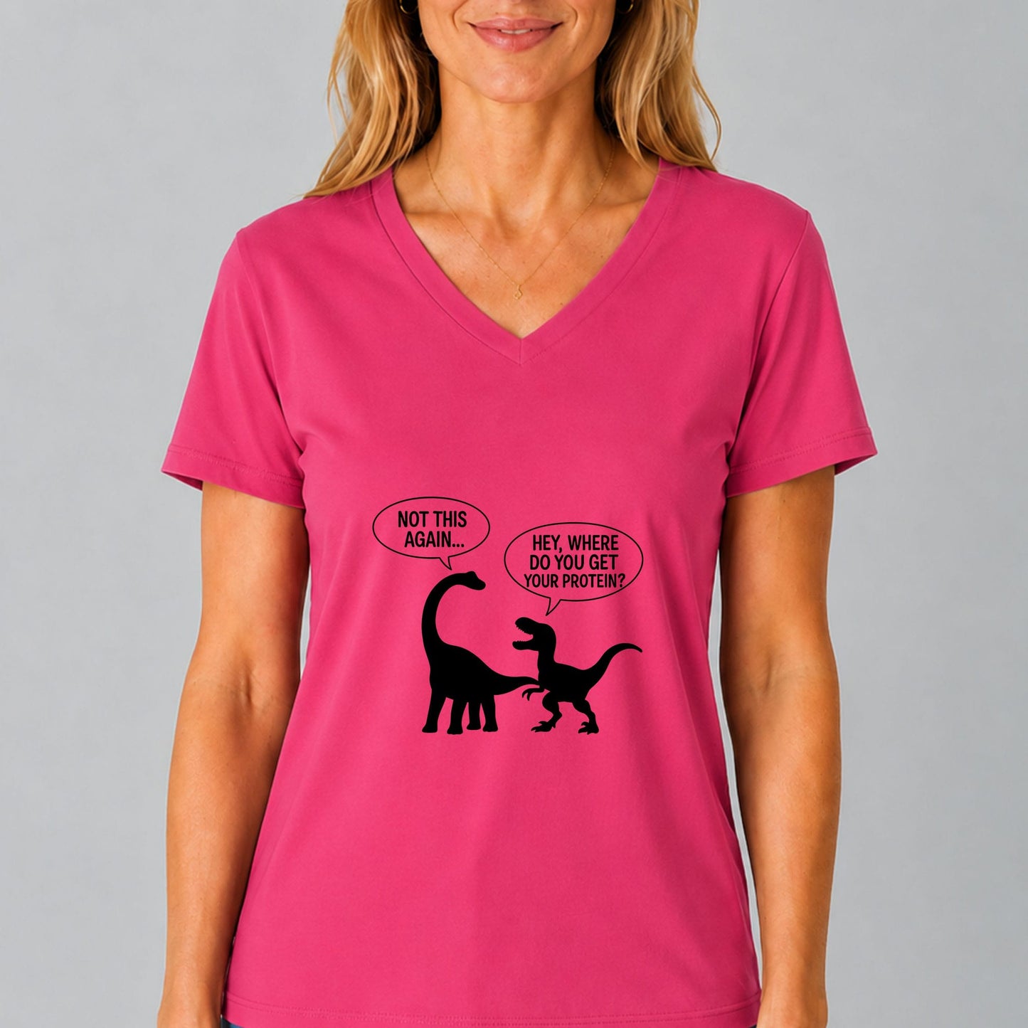 Dinosaur Protein Joke V-Neck T-Shirt