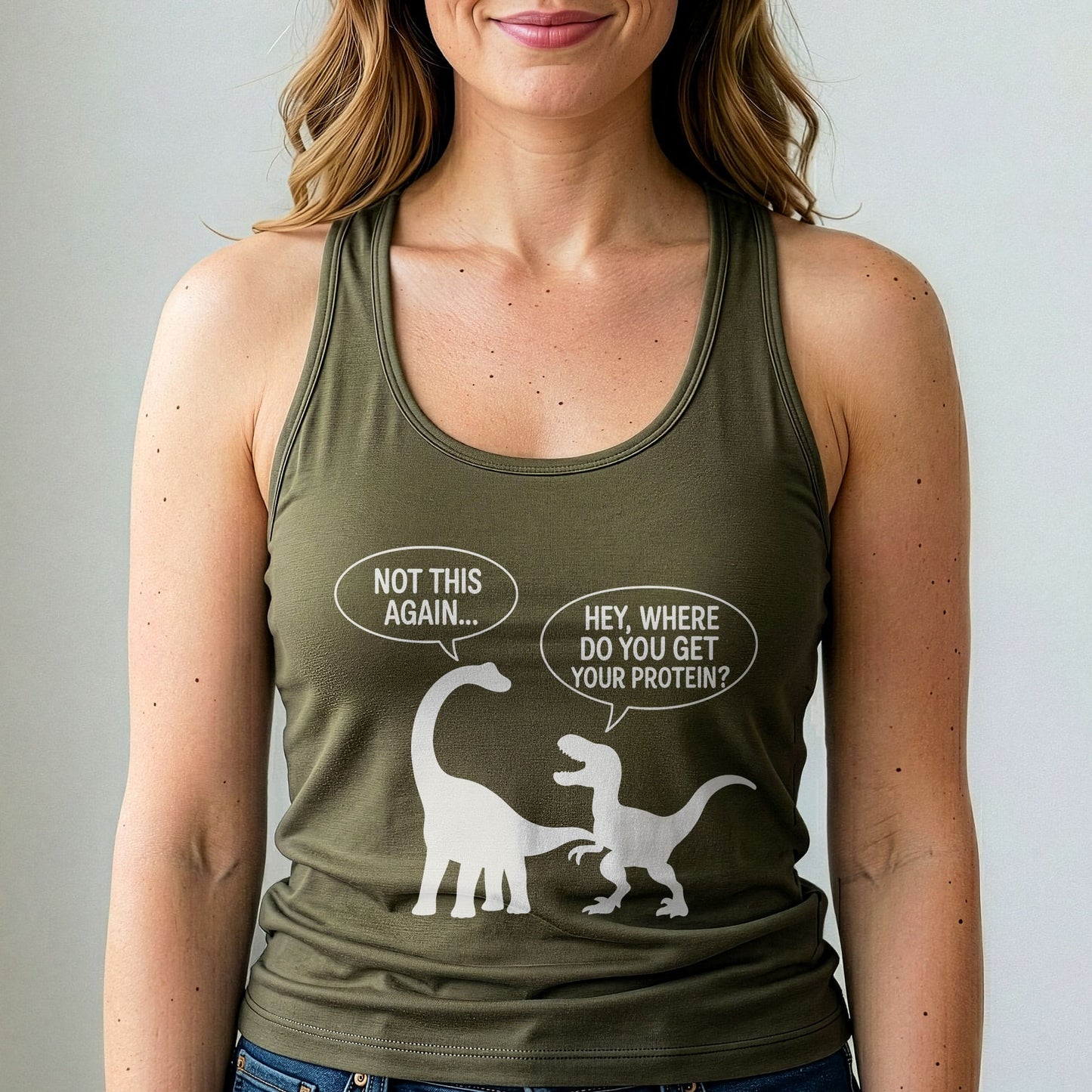 Where Do You Get Protein Tank Top Funny Vegan Dino Shirt