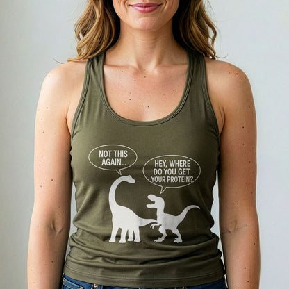 Where Do You Get Protein Tank Top Funny Vegan Dino Shirt