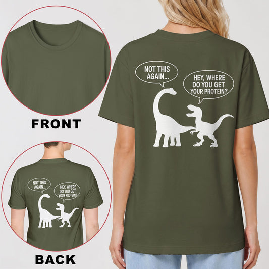 Where Do You Get Your Protein Back Print T-Shirt