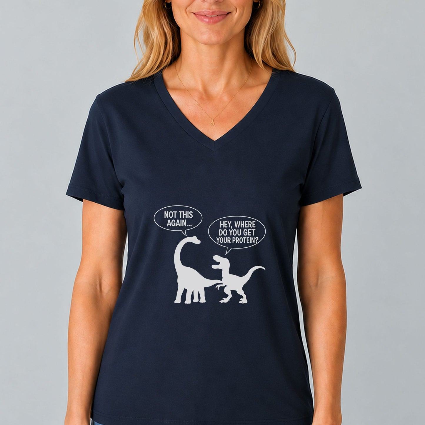 Dinosaur Protein Joke V-Neck T-Shirt
