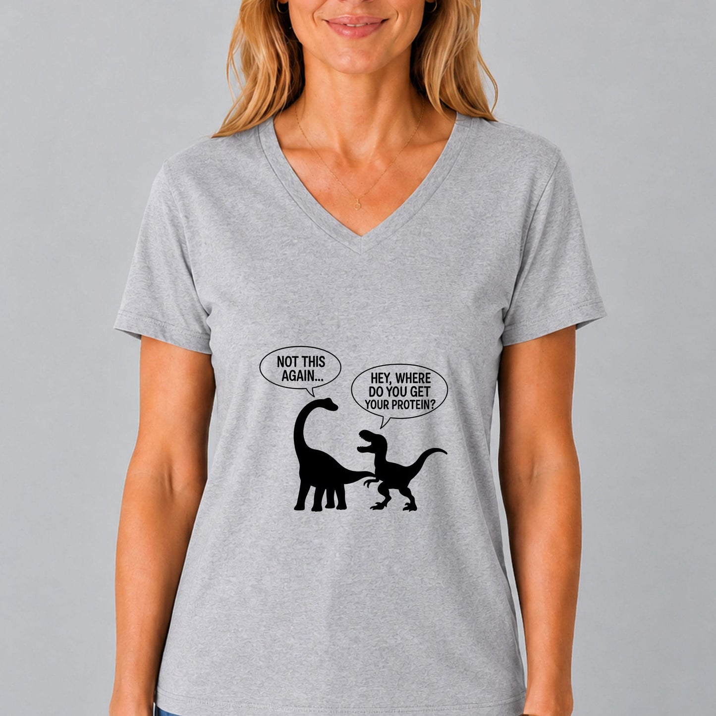 Dinosaur Protein Joke V-Neck T-Shirt