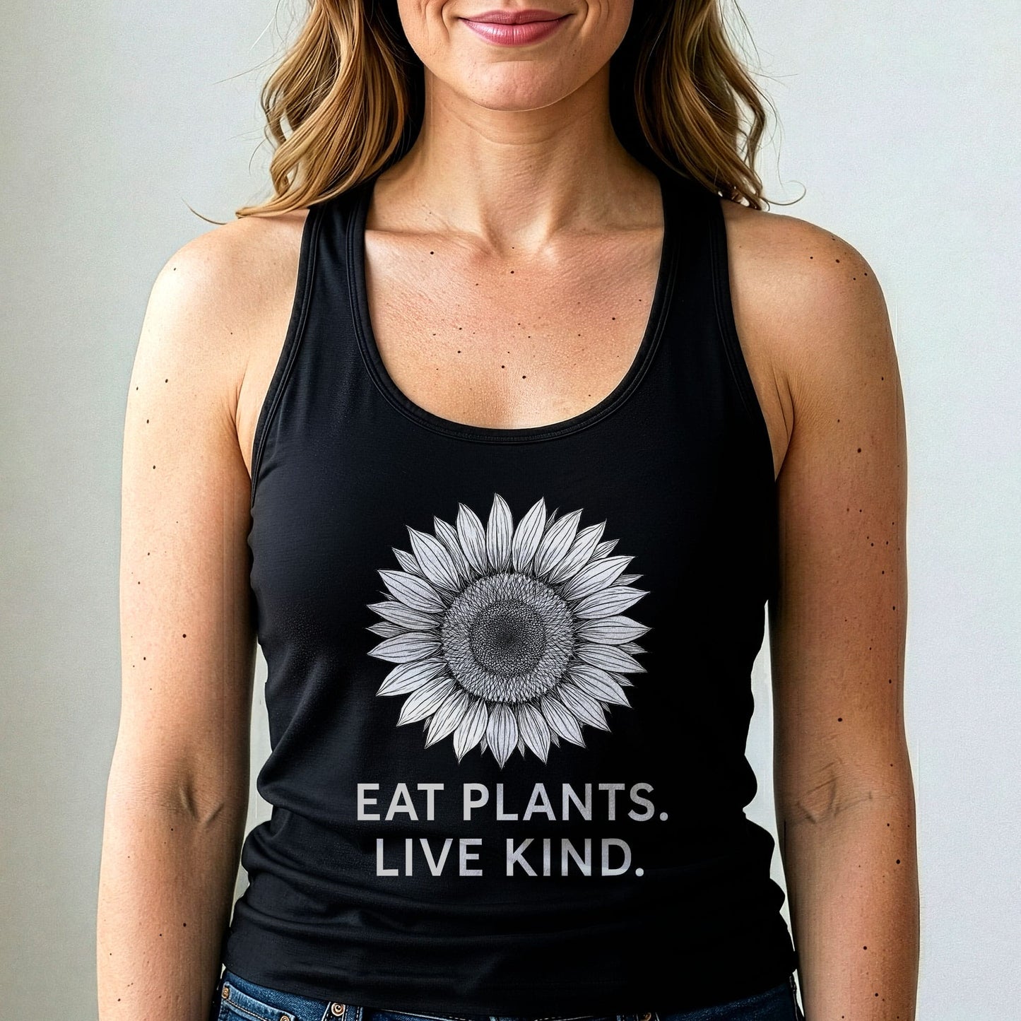 Eat Plants Live Kind Tank Top Vegan Sunflower Shirt