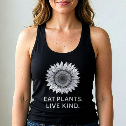 Eat Plants Live Kind Tank Top Vegan Sunflower Shirt