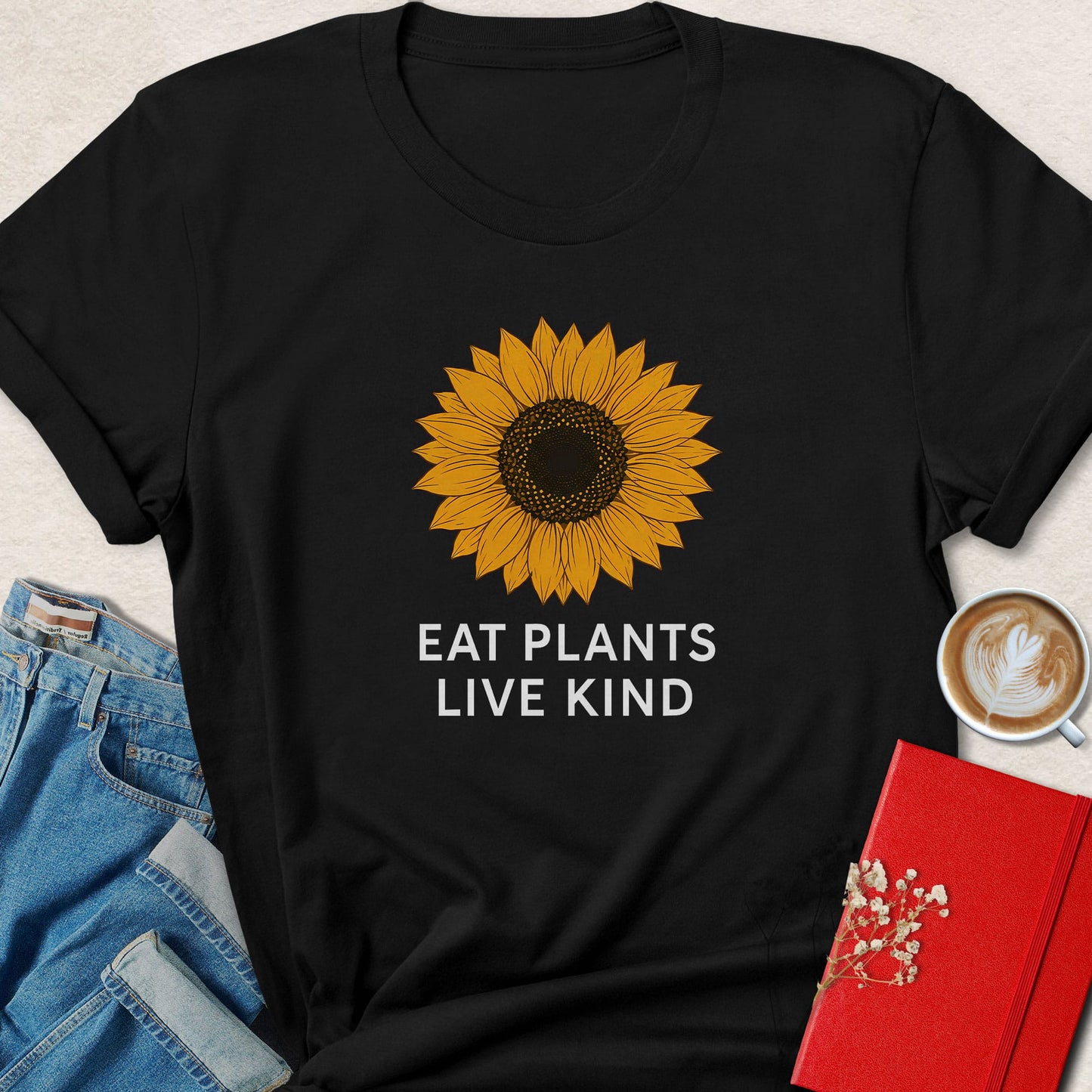 Eat Plants Live Kind Minimalist Sunflower T-Shirt