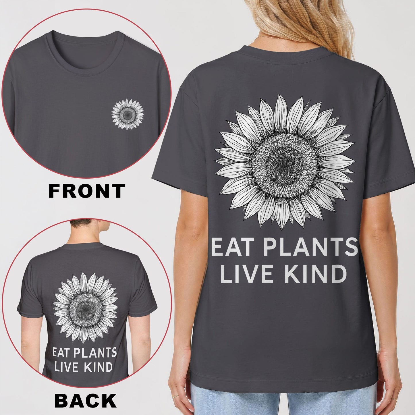 Eat Plants Live Kind Back Print Vegan T-Shirt