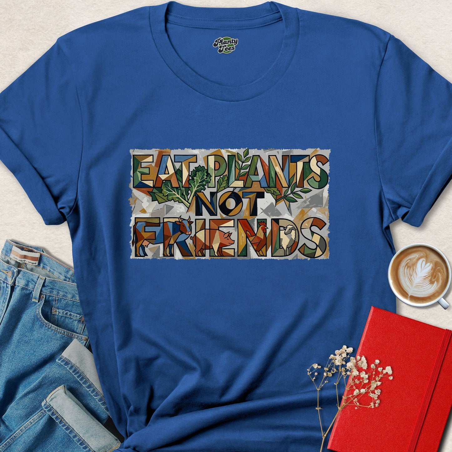 Eat Plants Not Friends, Cubist Vegan Plant-Based Graphic Tee