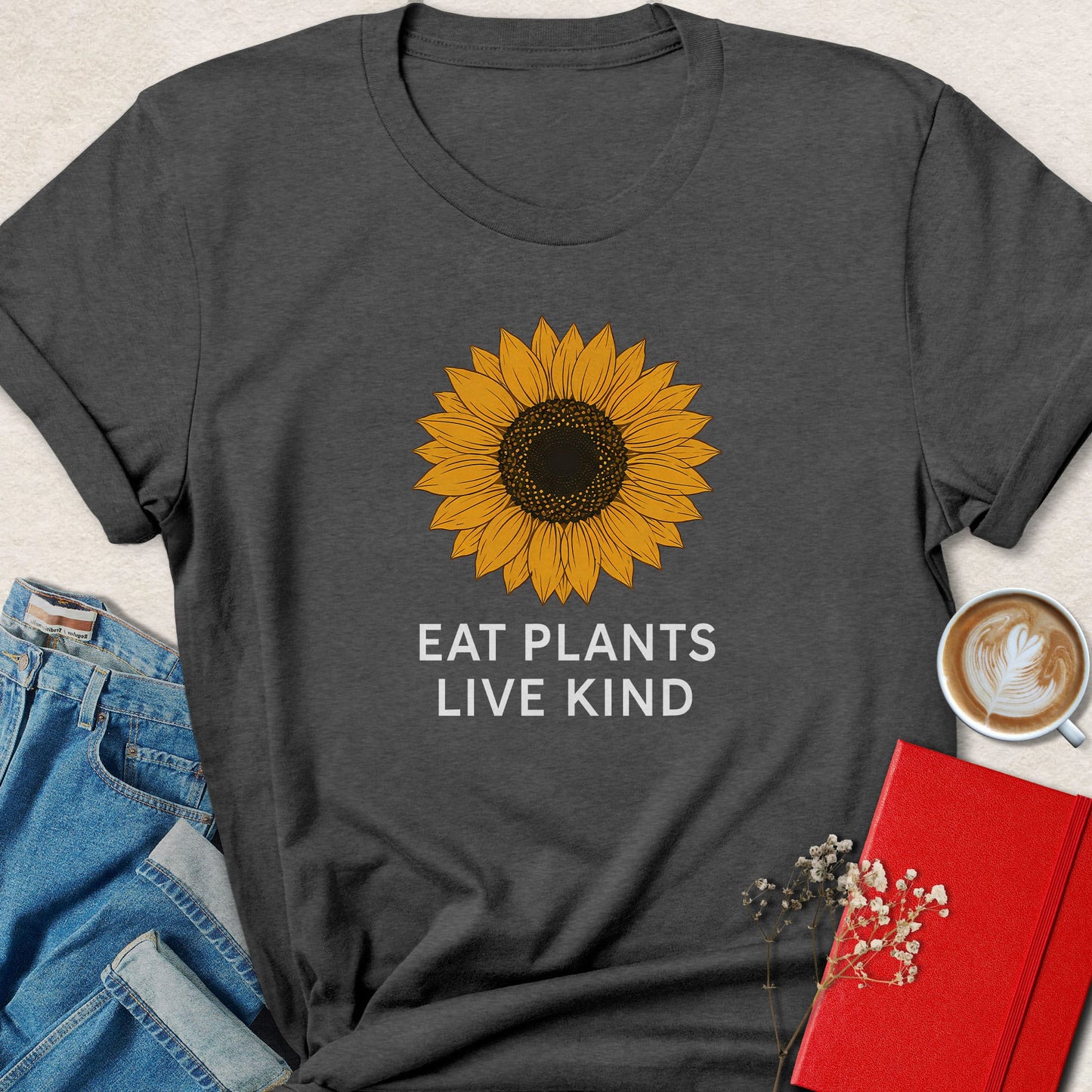 Eat Plants Live Kind Minimalist Sunflower T-Shirt