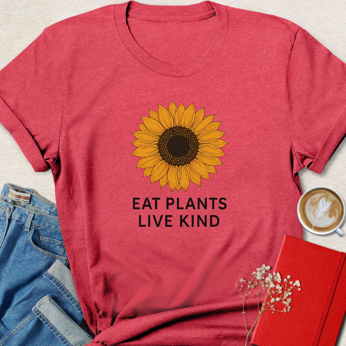 Eat Plants Live Kind Minimalist Sunflower T-Shirt
