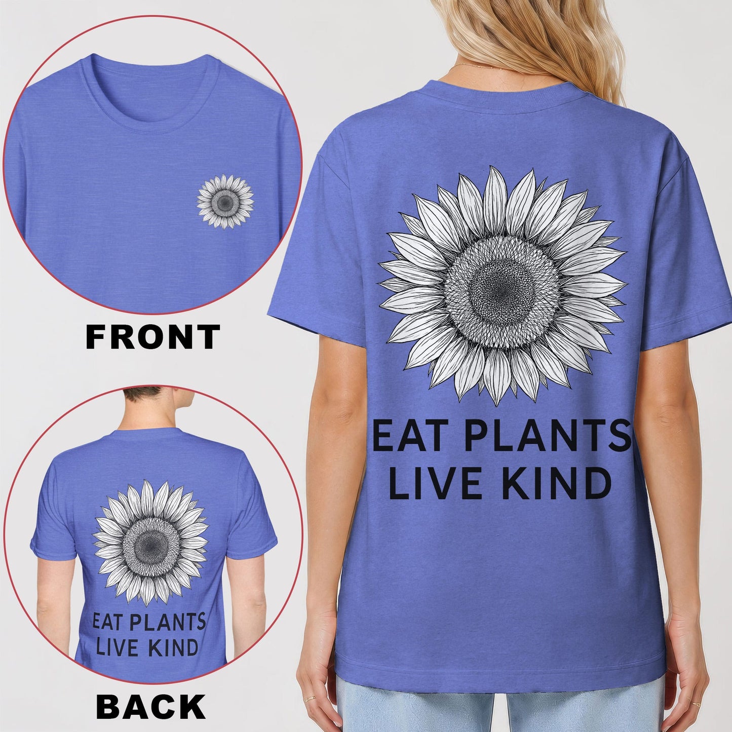 Eat Plants Live Kind Back Print Vegan T-Shirt