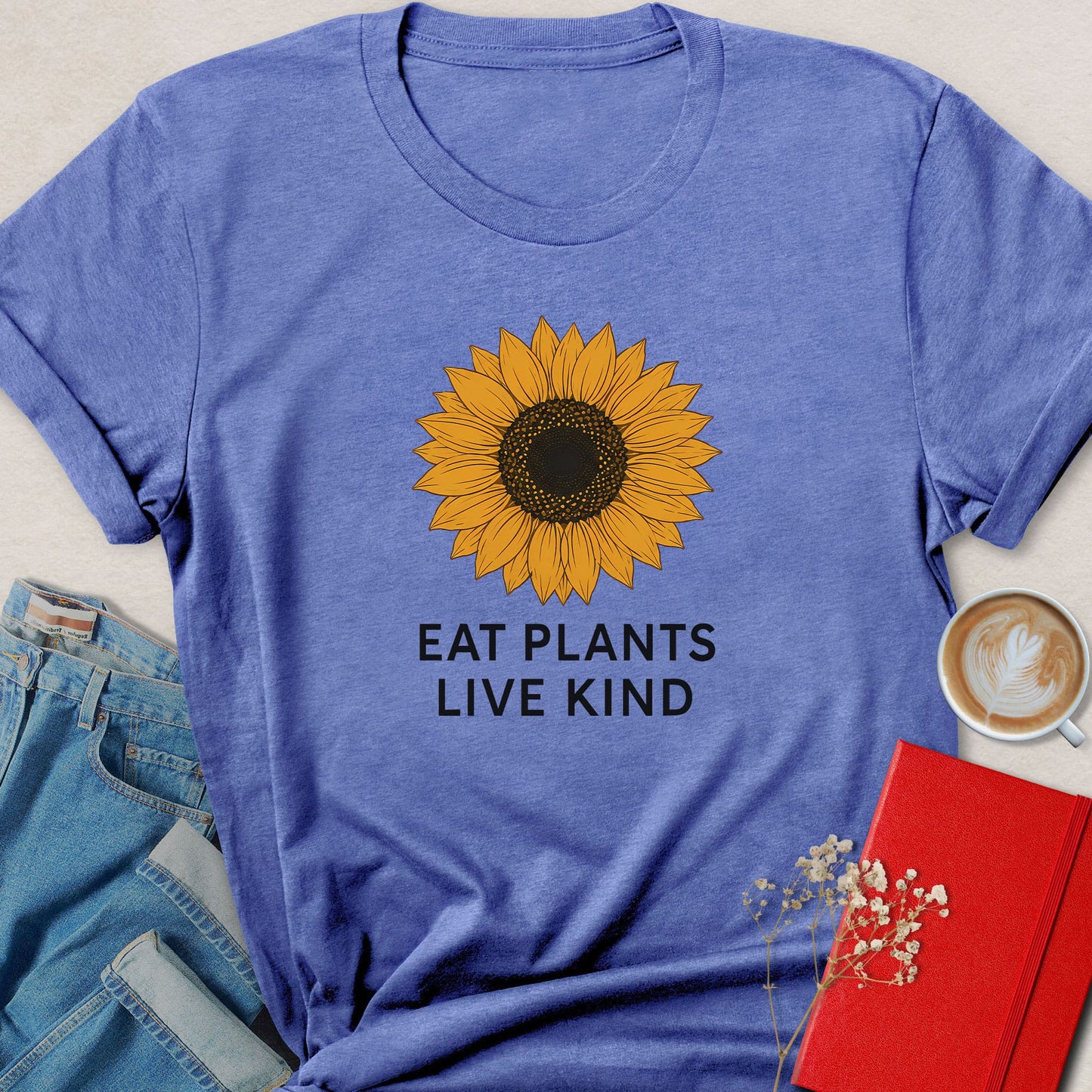 Eat Plants Live Kind Minimalist Sunflower T-Shirt