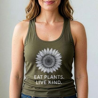 Eat Plants Live Kind Tank Top Vegan Sunflower Shirt