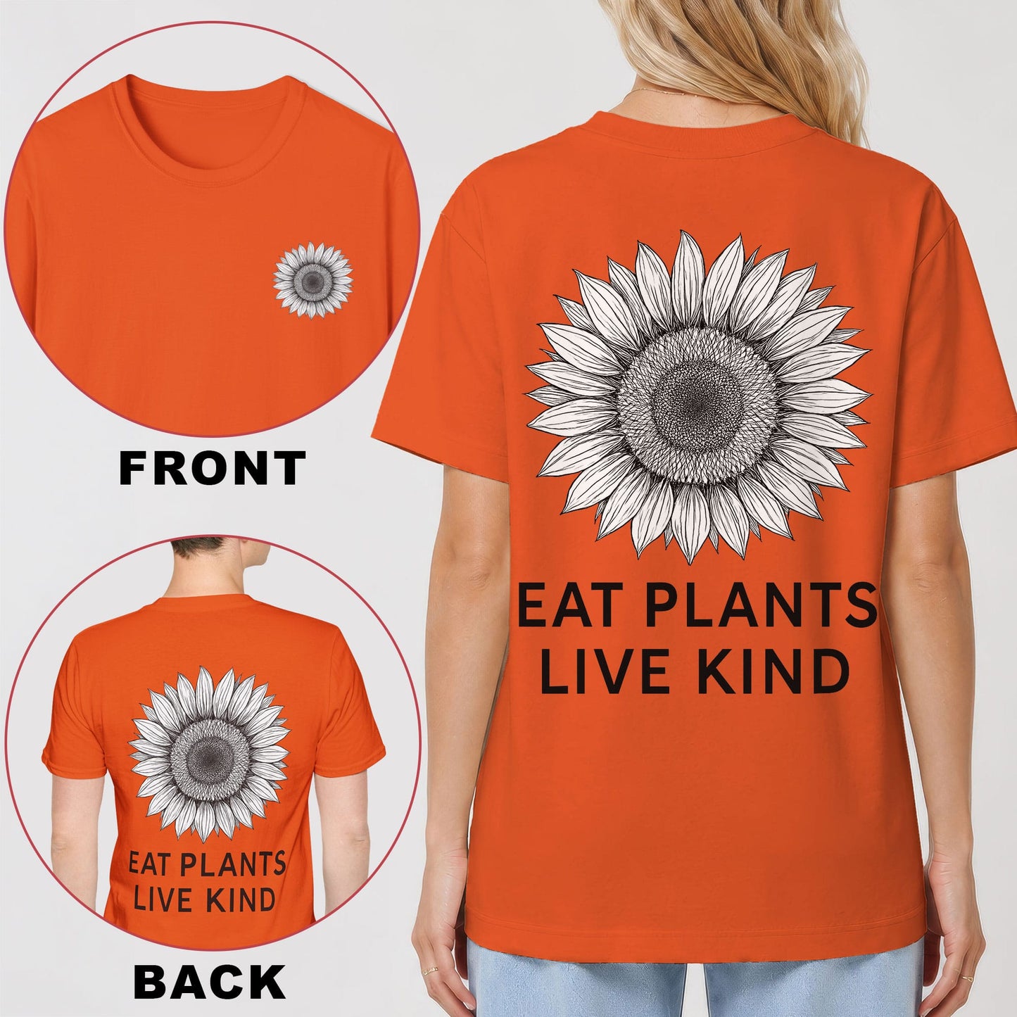 Eat Plants Live Kind Back Print Vegan T-Shirt