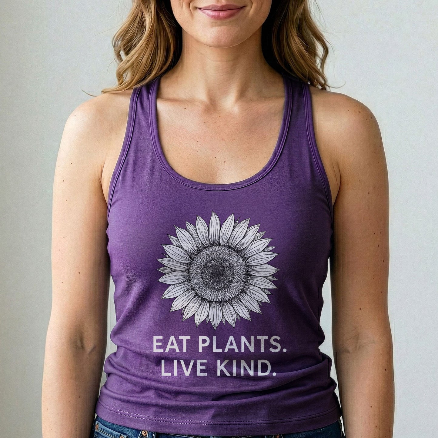 Eat Plants Live Kind Tank Top Vegan Sunflower Shirt
