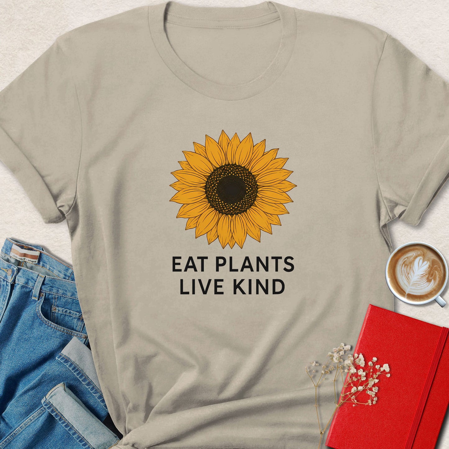 Eat Plants Live Kind Minimalist Sunflower T-Shirt