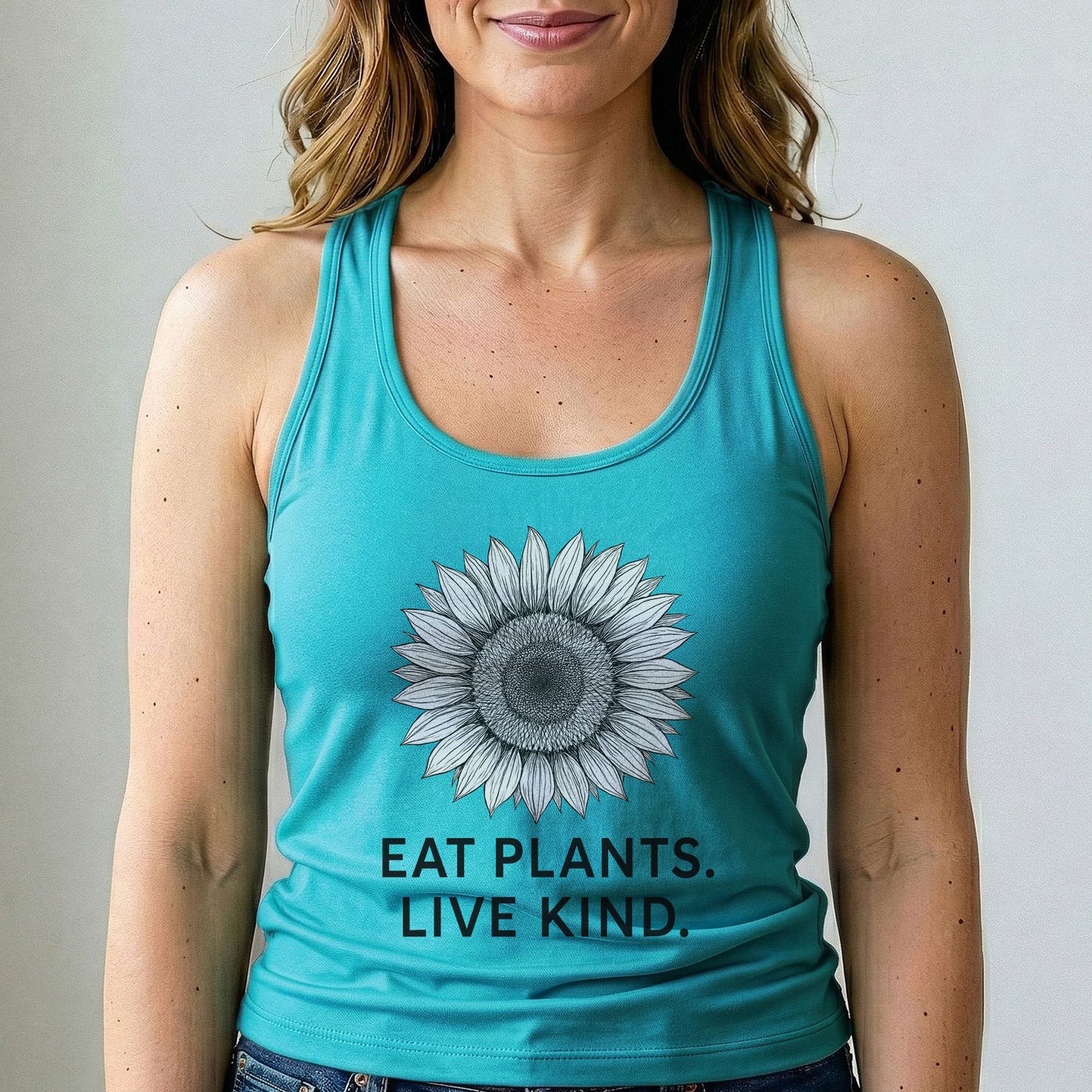 Eat Plants Live Kind Tank Top Vegan Sunflower Shirt