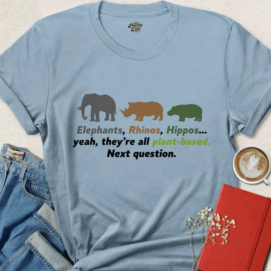 Plant-Based Animal Shirt – Funny Vegan Strength Tee with Elephants
