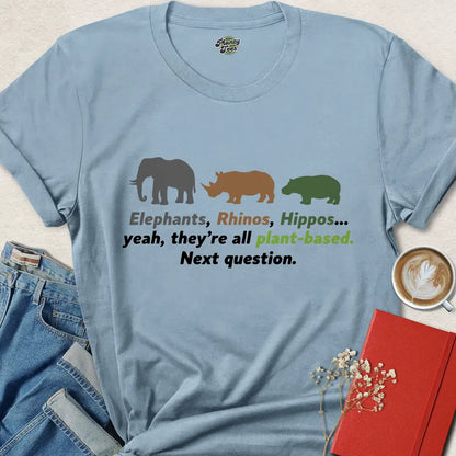 Plant-Based Animal Shirt – Funny Vegan Strength Tee with Elephants