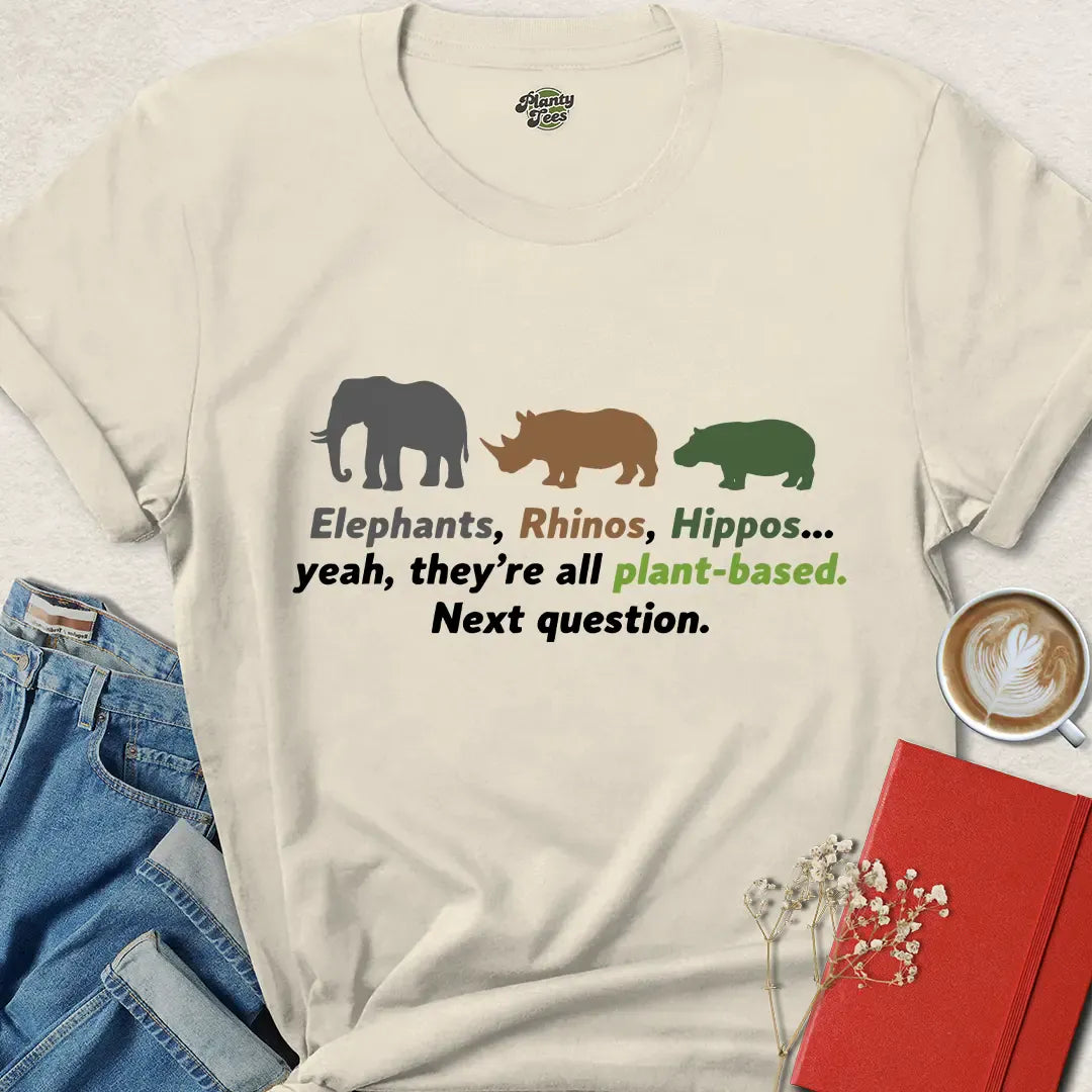 Plant-Based Animal Shirt – Funny Vegan Strength Tee with Elephants