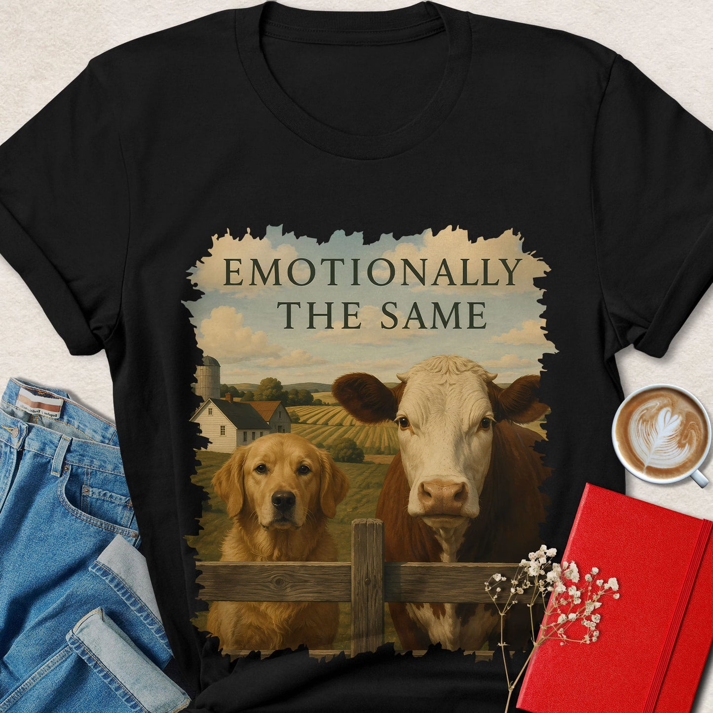 Emotionally the Same Cow & Dog Vegan Animal Rights T-Shirt