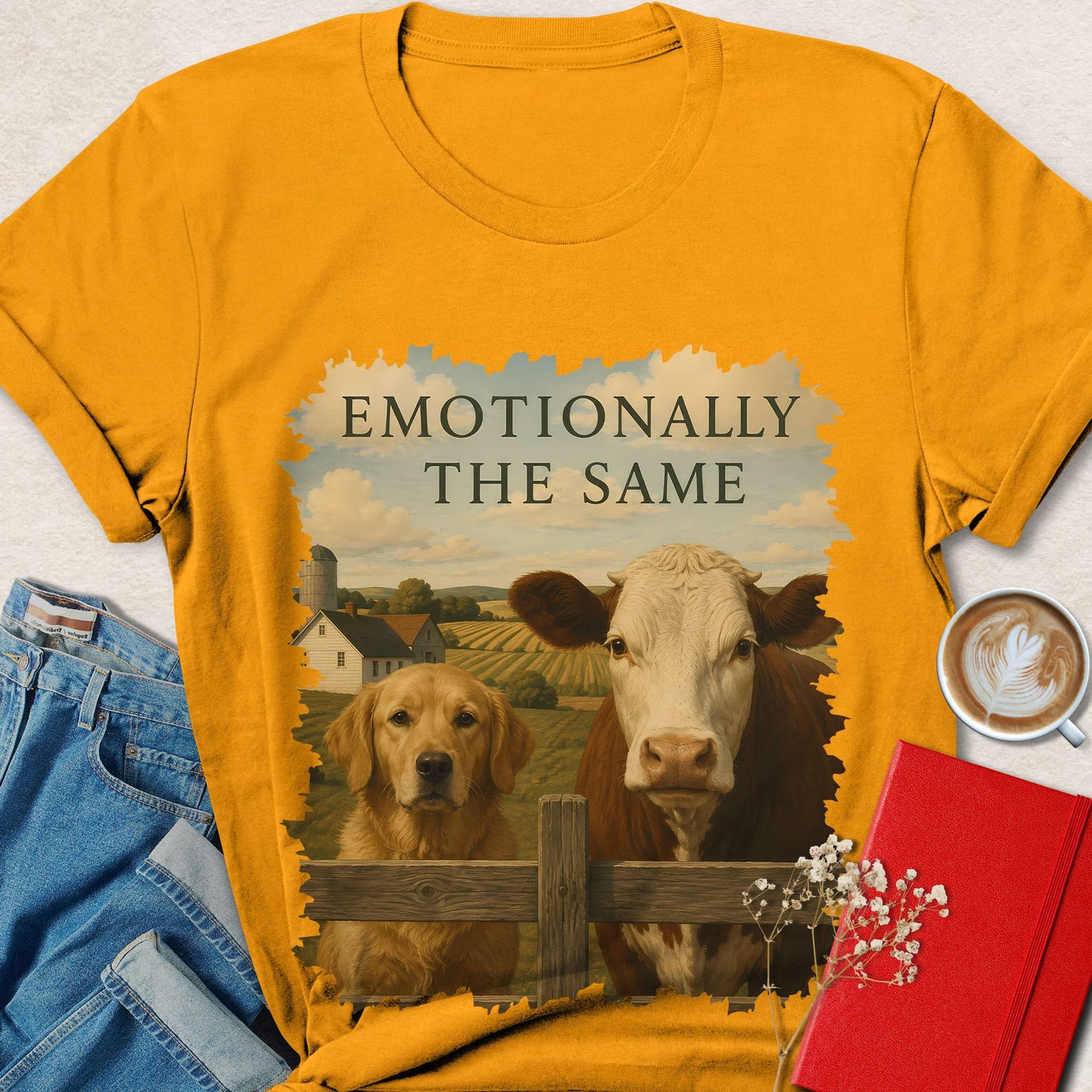 Emotionally the Same Cow & Dog Vegan Animal Rights T-Shirt