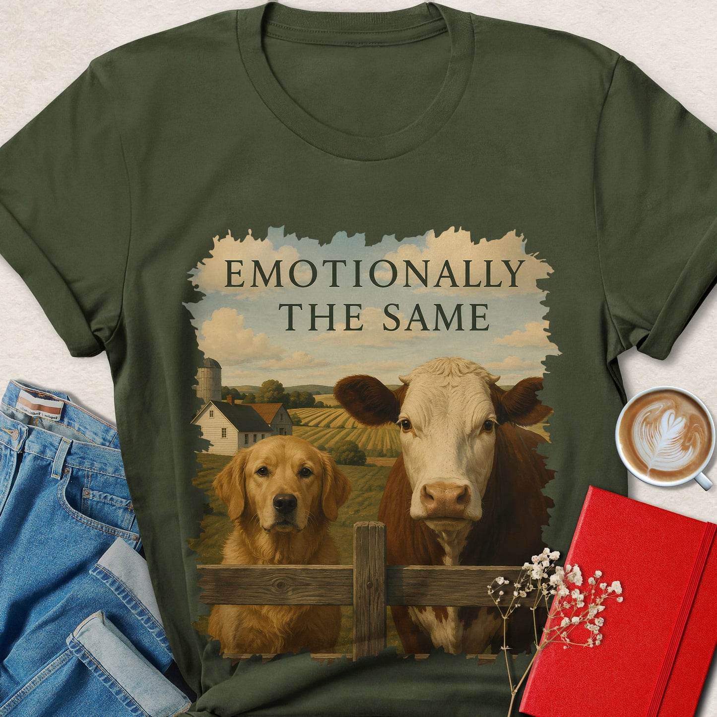 Emotionally the Same Cow & Dog Vegan Animal Rights T-Shirt