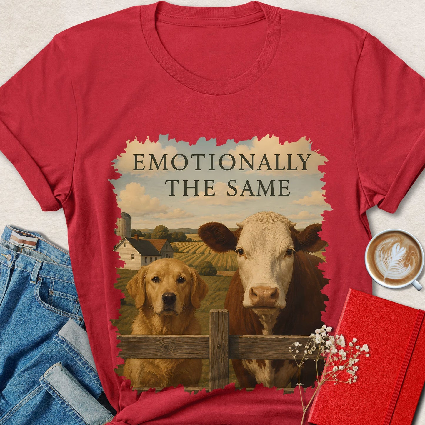 Emotionally the Same Cow & Dog Vegan Animal Rights T-Shirt