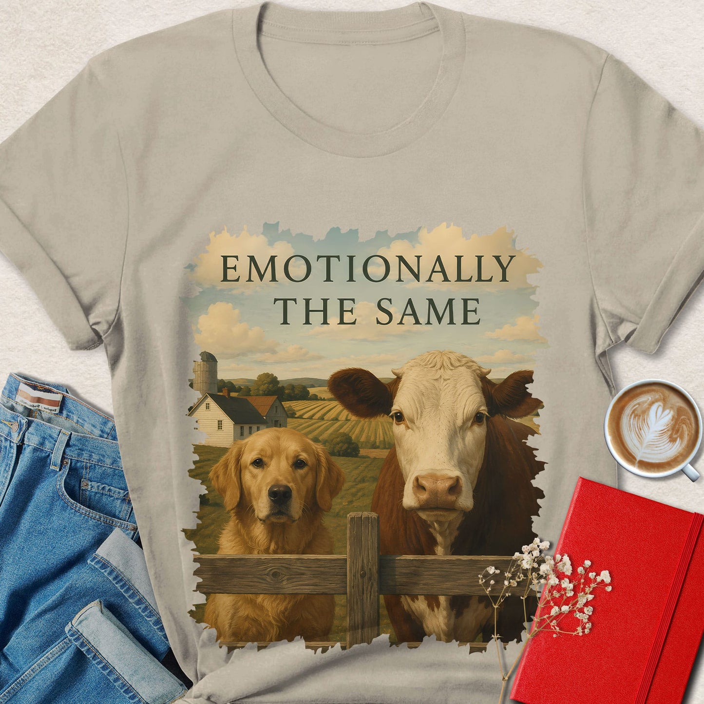 Emotionally the Same Cow & Dog Vegan Animal Rights T-Shirt