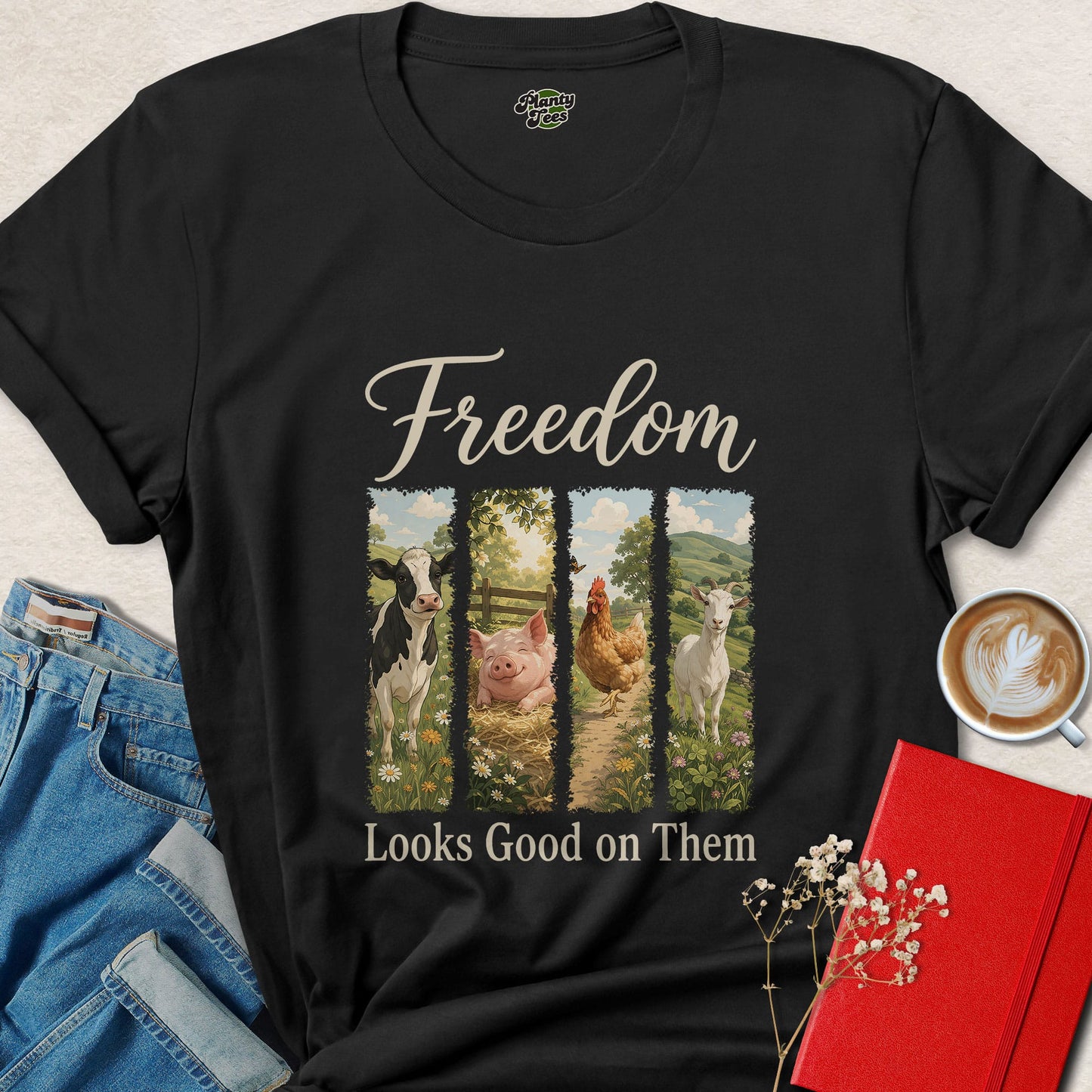 Freedom Looks Good on Them Vegan Animal Rights Shirt